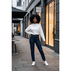 Vila Milano White Textured Dolman Sleeve Mock Neck Sweater Medium